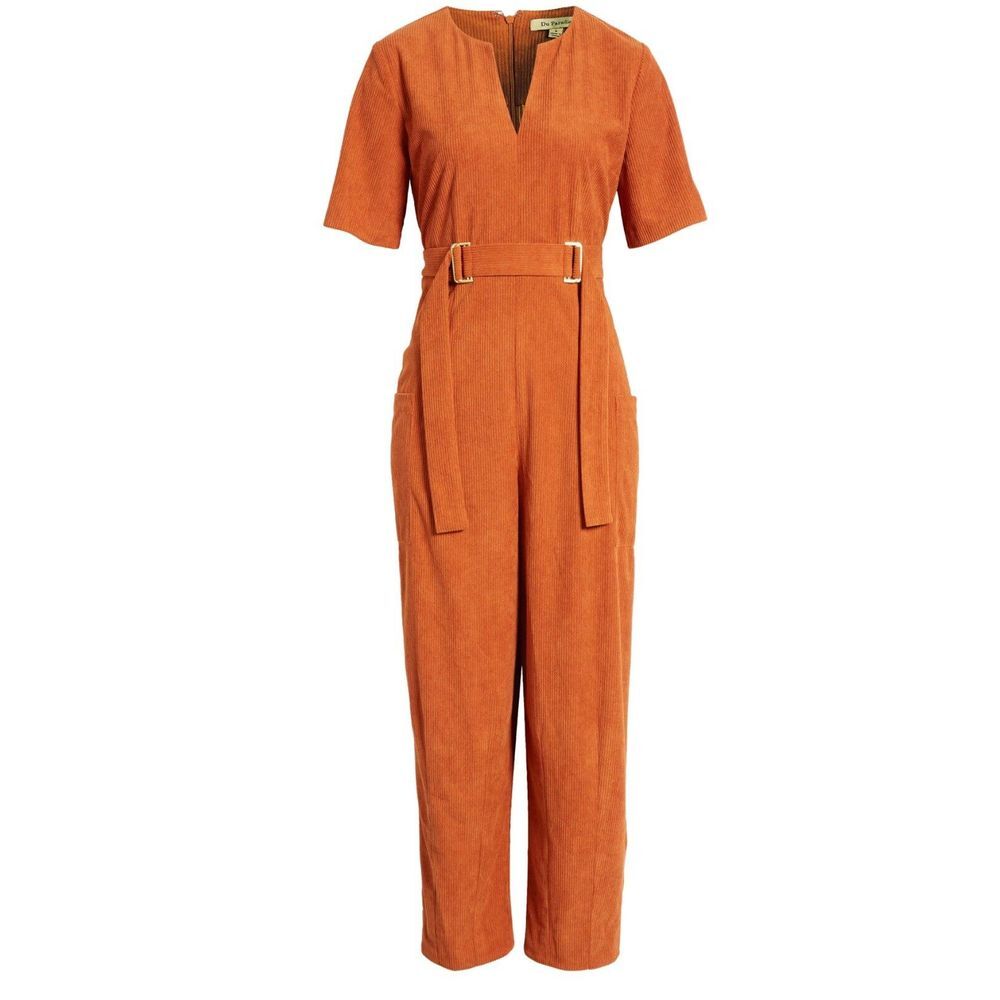 Du Paradis Womens Size Small Rust Orange Belted Corduroy‎ Jumpsuit NWOT